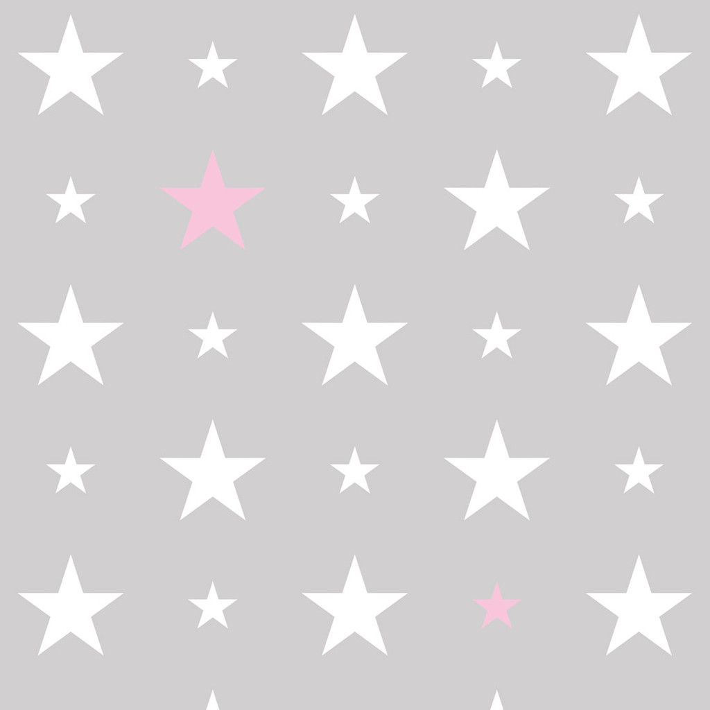 Šedá tapeta s hvězdami bílými a růžovými velikostí 15 a 7 cm - Dekoori obrázek 1
