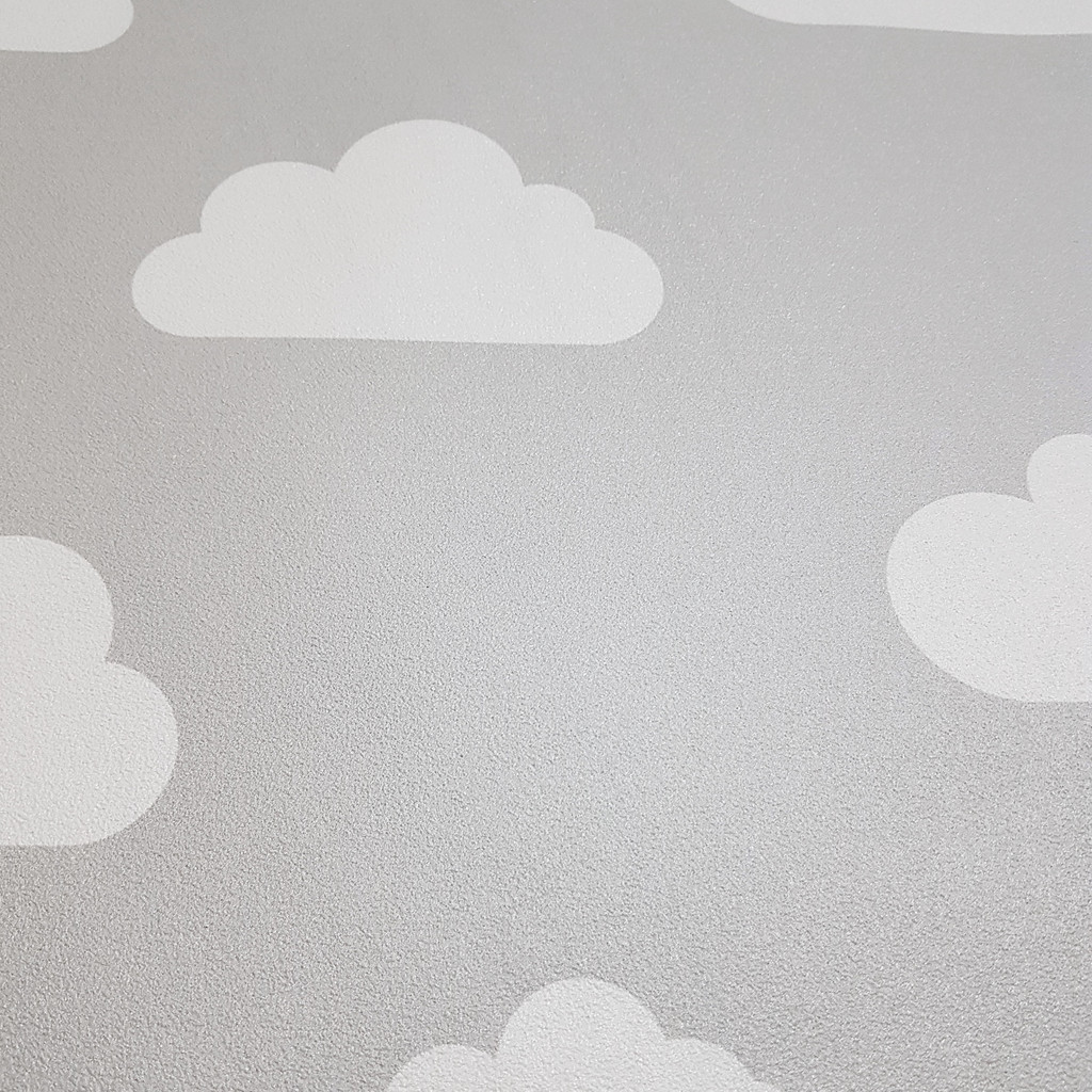 White clouds on grey background wallpaper for children - Dekoori image 3