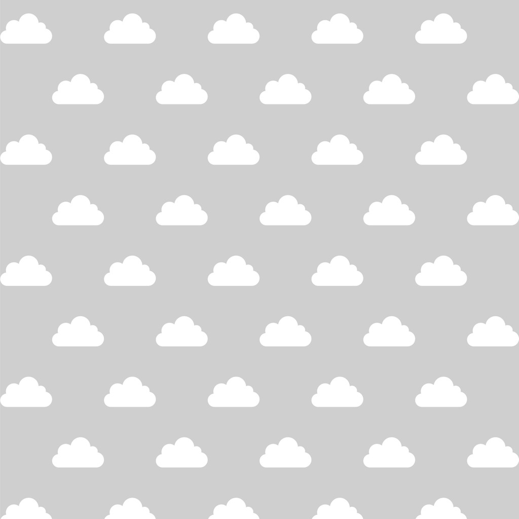 Grey wallpaper for children with white clouds pattern
