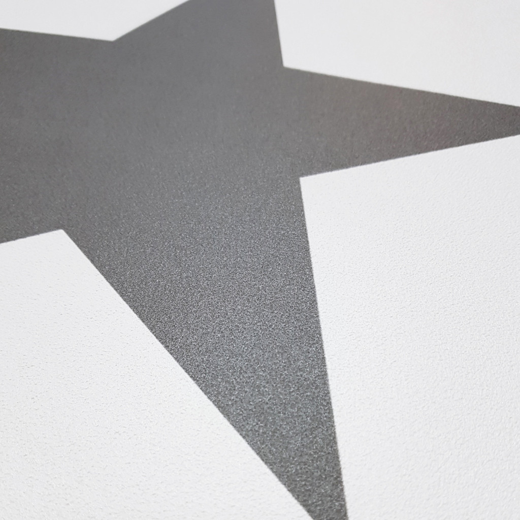 White wallpaper with dark grey 33 cm stars - starry wallpaper - Dekoori image 4