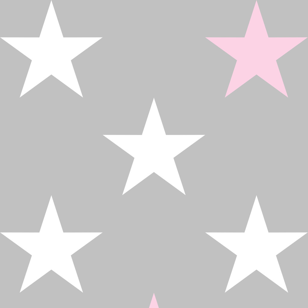 Šedá tapeta s bielymi a ružovými hviezdami 33 cm - Dekoori obrázok 1