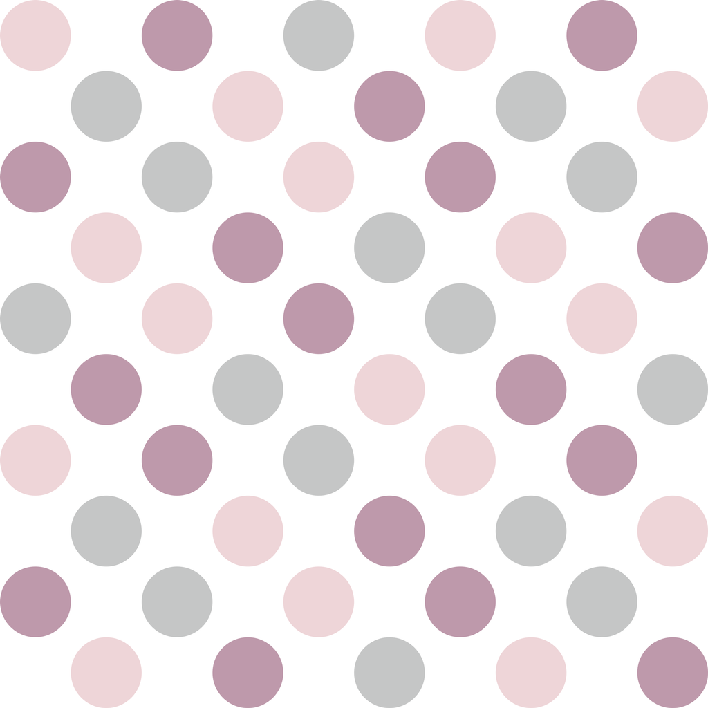 White wallpaper with violet, pink and grey 10 cm dots - Dekoori image 1
