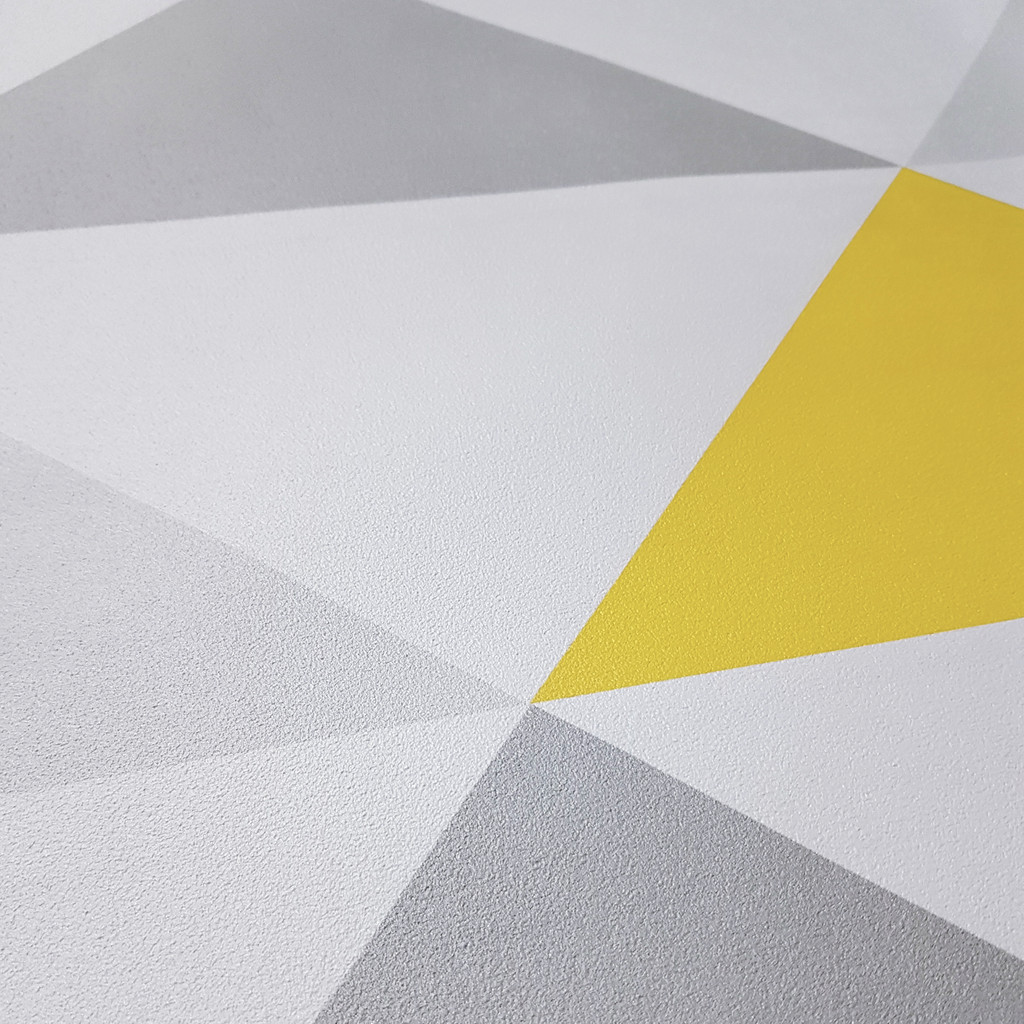Wallpaper with white, grey and yellow 33 cm triangles - Dekoori image 4