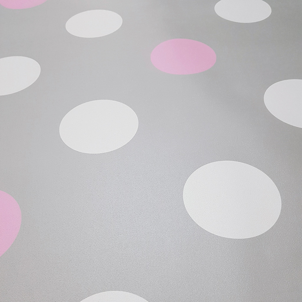 Big 15 cm dots grey and white and pink wallpaper - Dekoori image 3
