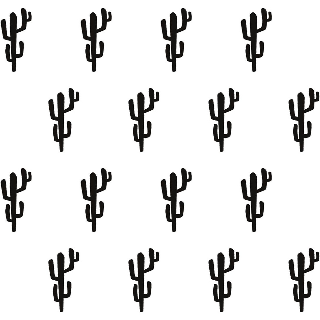 Bílá tapeta s černými 10 cm kaktusy, design, rostlinný motiv - Dekoori obrázek 1