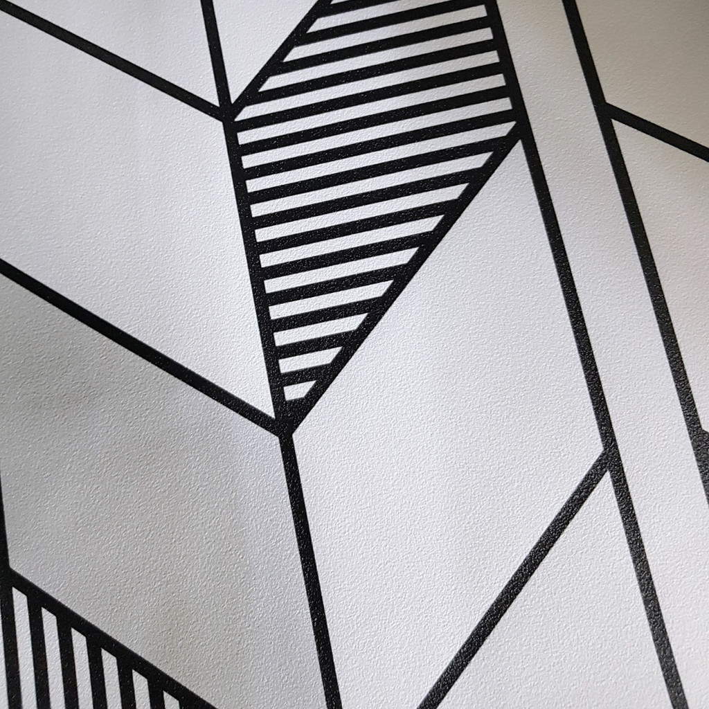 White and black contour herringbone designer pattern wallpaper - Dekoori image 3