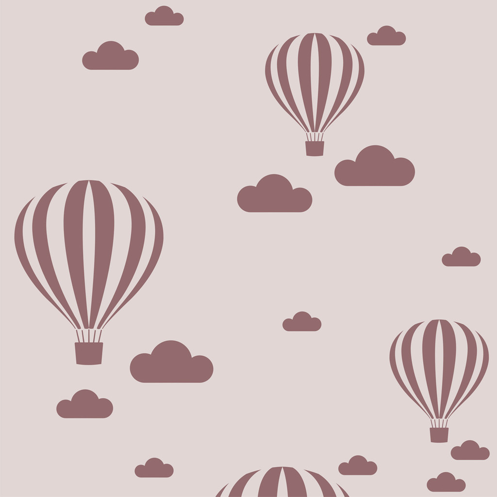 Beige-brown wallpaper with flying balloons and clouds for children - Dekoori image 1