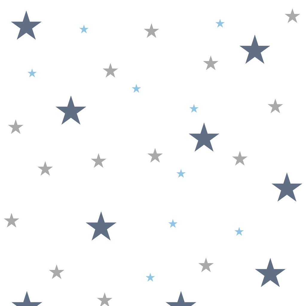 White wallpaper with blue, grey and navy blue stars - Dekoori image 1