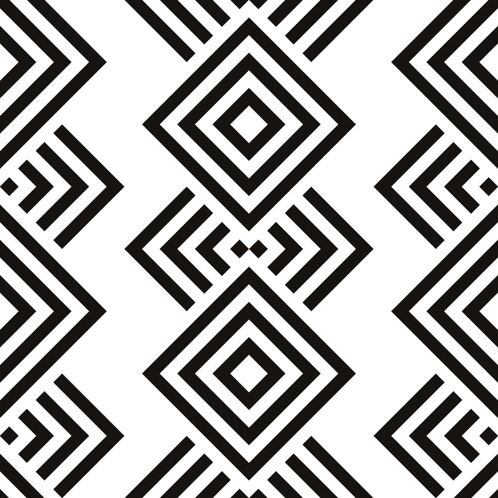 Bílo-černá etnická tapeta s aztéckými vzory - Dekoori obrázek 1