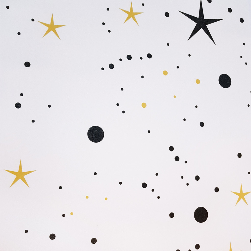 White wallpaper with black and mustard dots and stars - Dekoori image 3