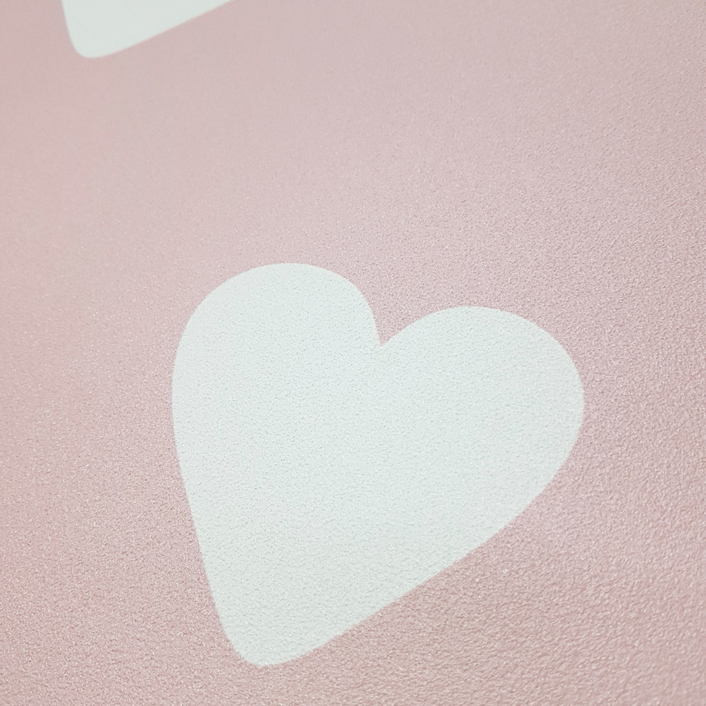 Pastel powder pink wallpaper with 10 cm white heart pattern - Dekoori image 4