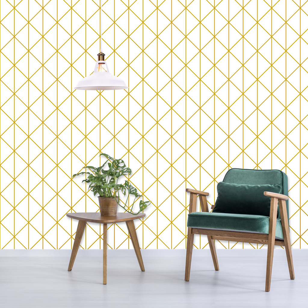 White wallpaper with ginger-brown triangles and lines - Dekoori image 2