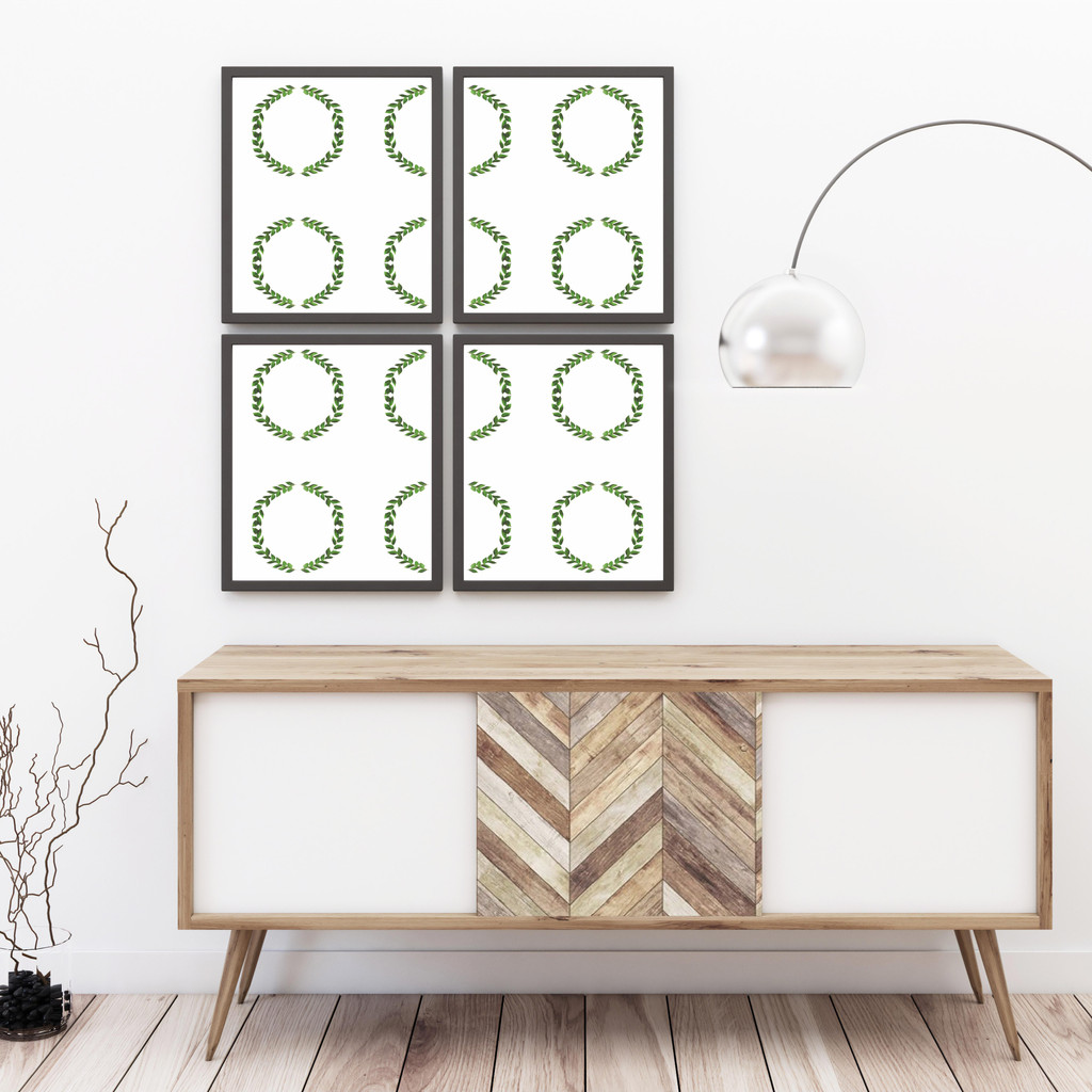 White wallpaper with green wreaths (twigs leaves in boho style) - Dekoori image 4