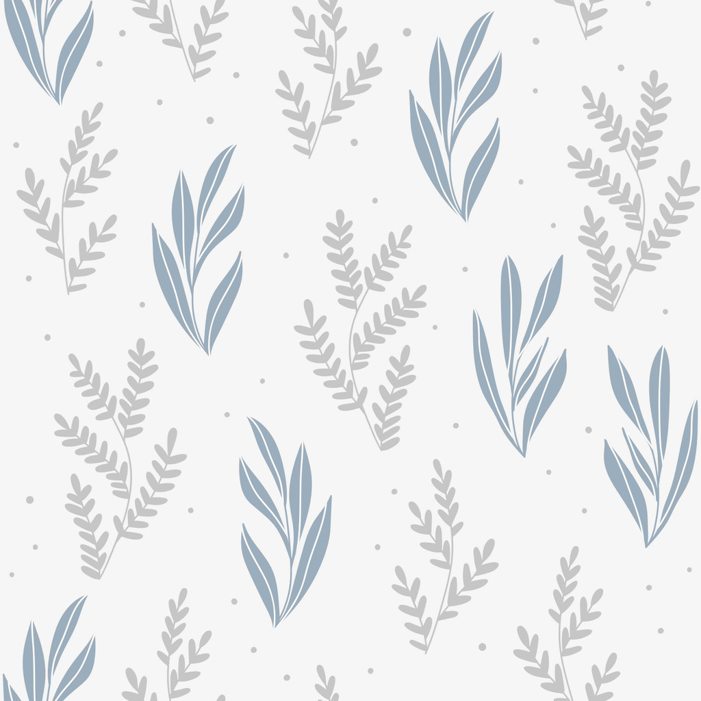 Boho wallpaper with grey and blue underwater plants on a light grey background - Dekoori image 1