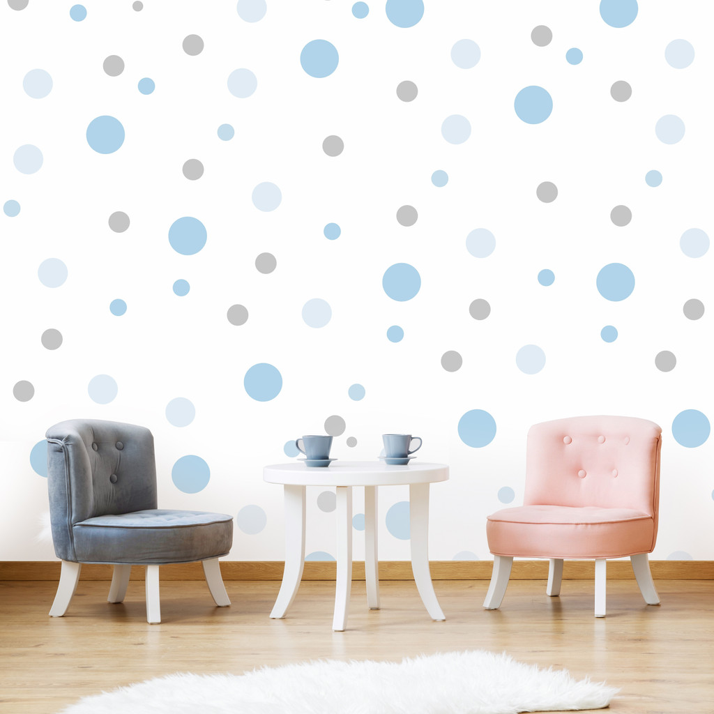 Tapeta s modrými a sivými bublinami a bodkami v modernom štýle, do obývacej izby - Dekoori obrázok 2