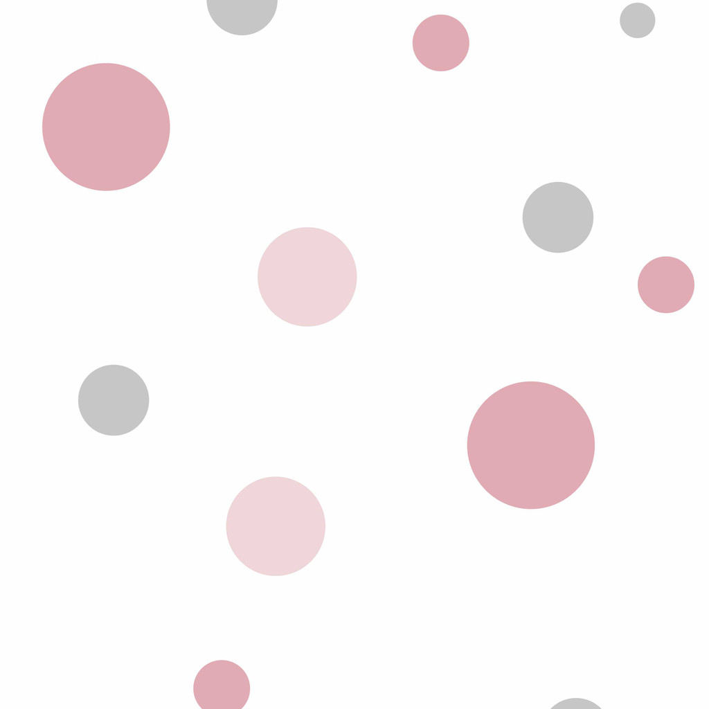 Pastel wallpaper for baby's room with pink and grey bubbles, circles, dots - Dekoori image 1