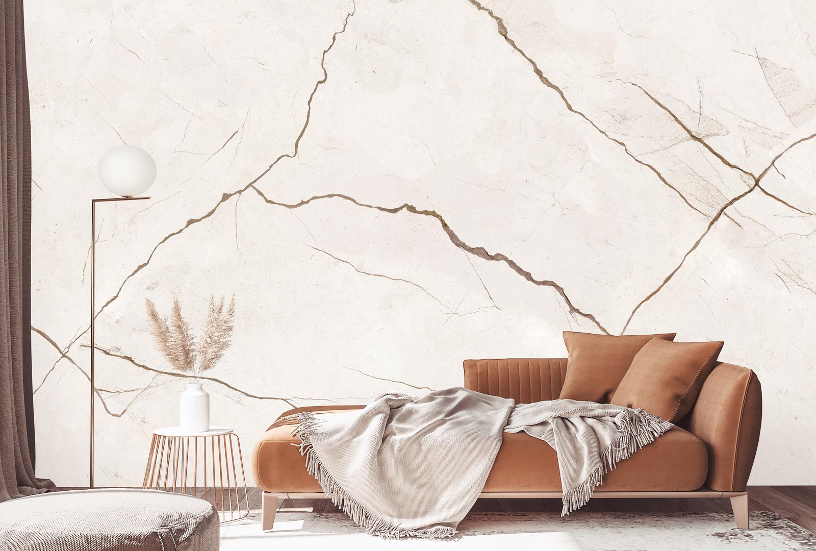 Vinyl wallpaper on fleece, beige-brown marble, aged cracked stone - Dekoori image 2