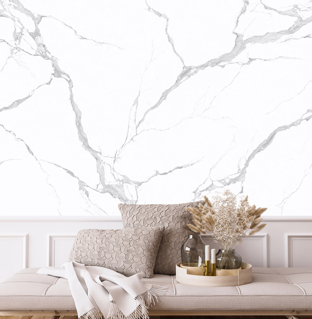 Dekoratívna tapeta na stenu, klasický biely a sivý mramor, do obývačky, umývateľná - Dekoori obrázok 2
