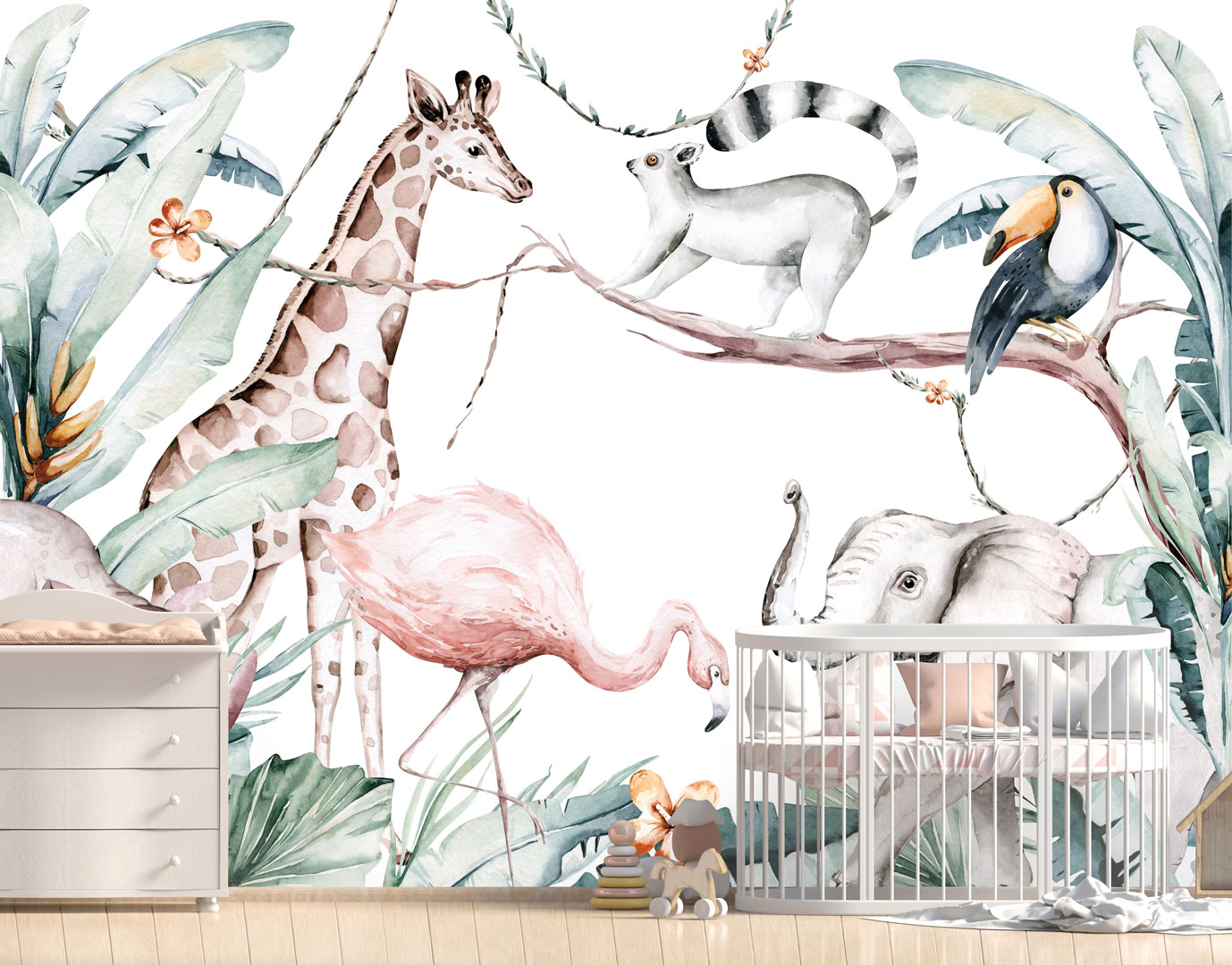 CHILDREN'S SAFARI wallpaper, animals in the jungle, watercolour, for children's room - Dekoori image 2