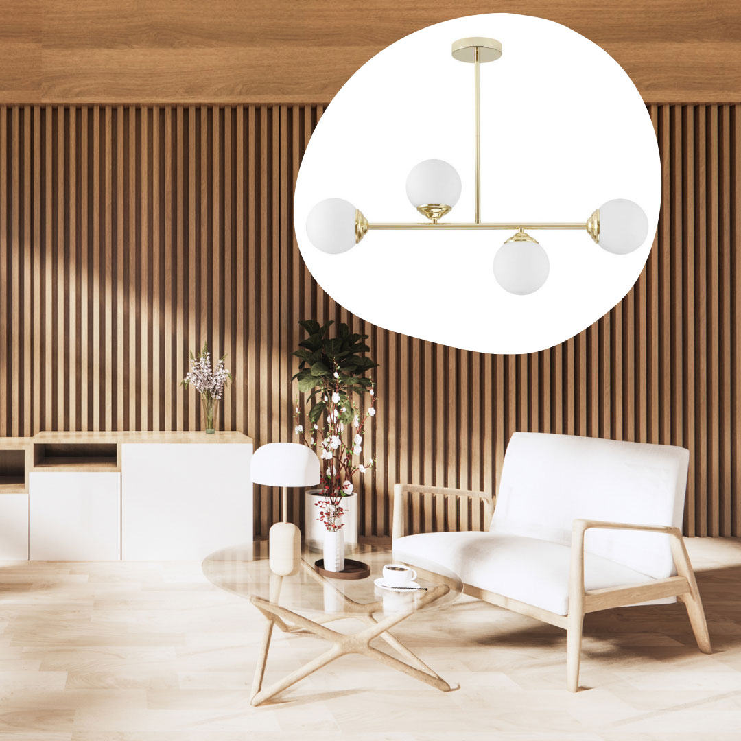Gold tube pendant lamp with white glass globe shades, classic gold - FINO - Lampit image 2