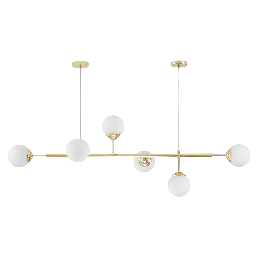 Gold chandelier, spherical shades, pendant lamp, horizontal tube, two round rosettes, classic gold - FINO - Lampit image 1
