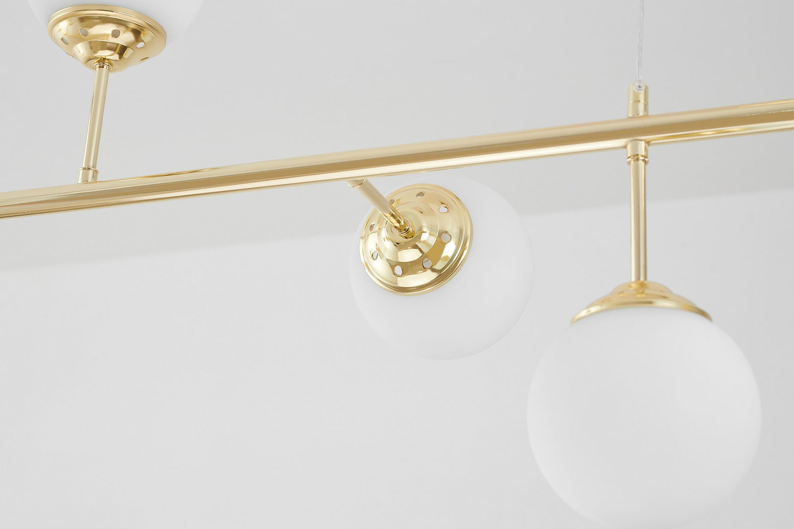 Gold chandelier, spherical shades, pendant lamp, horizontal tube, two round rosettes, classic gold - FINO - Lampit image 4