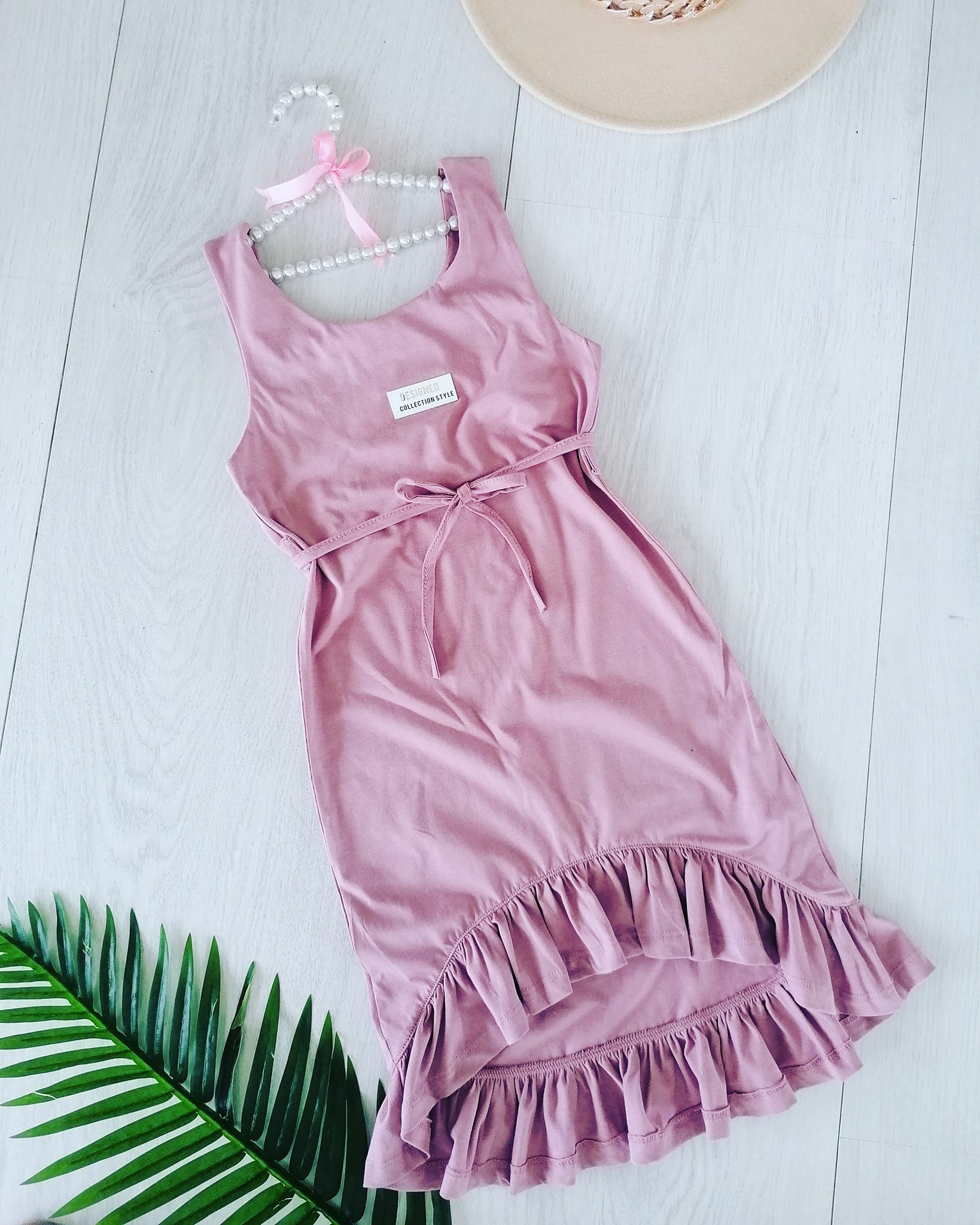 Sukienka Basic Pudrowa - karmelowybutik zdjęcie 1