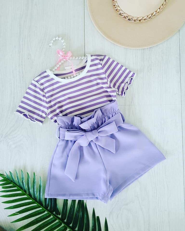 T shirt w Paski Fioletowe - KARMELOWY BUTIK zdjęcie 1