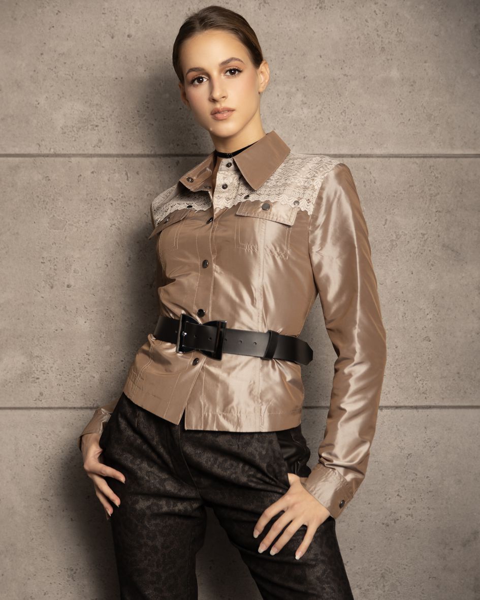 124002 BEIGE SILK TAFFETA SHIRT  - By Rieske image 1