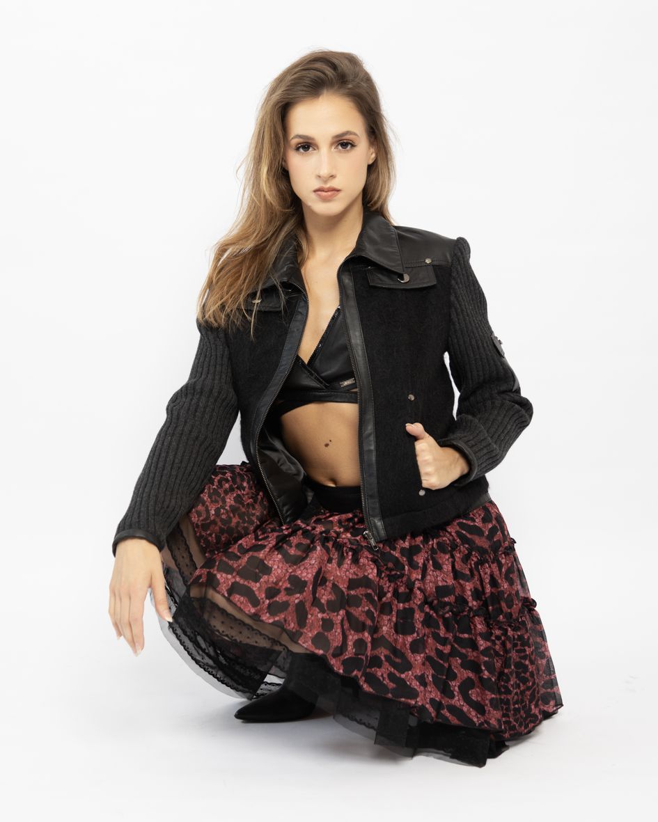 224004 SILK LEOPARD BORDEAUX SKIRT - By Rieske image 1