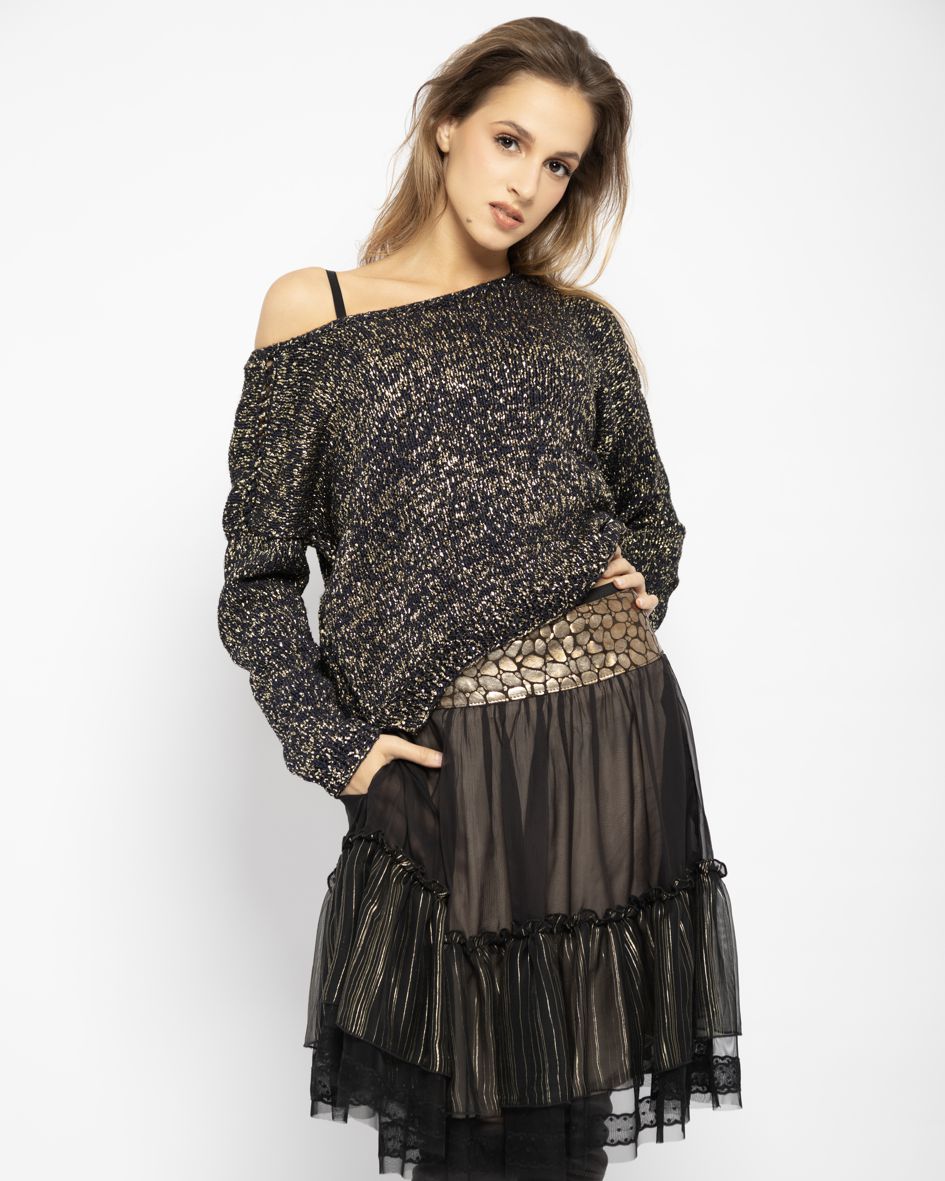 124012 BLACK SKIRT WITH SILK FRILL  - By Rieske image 2