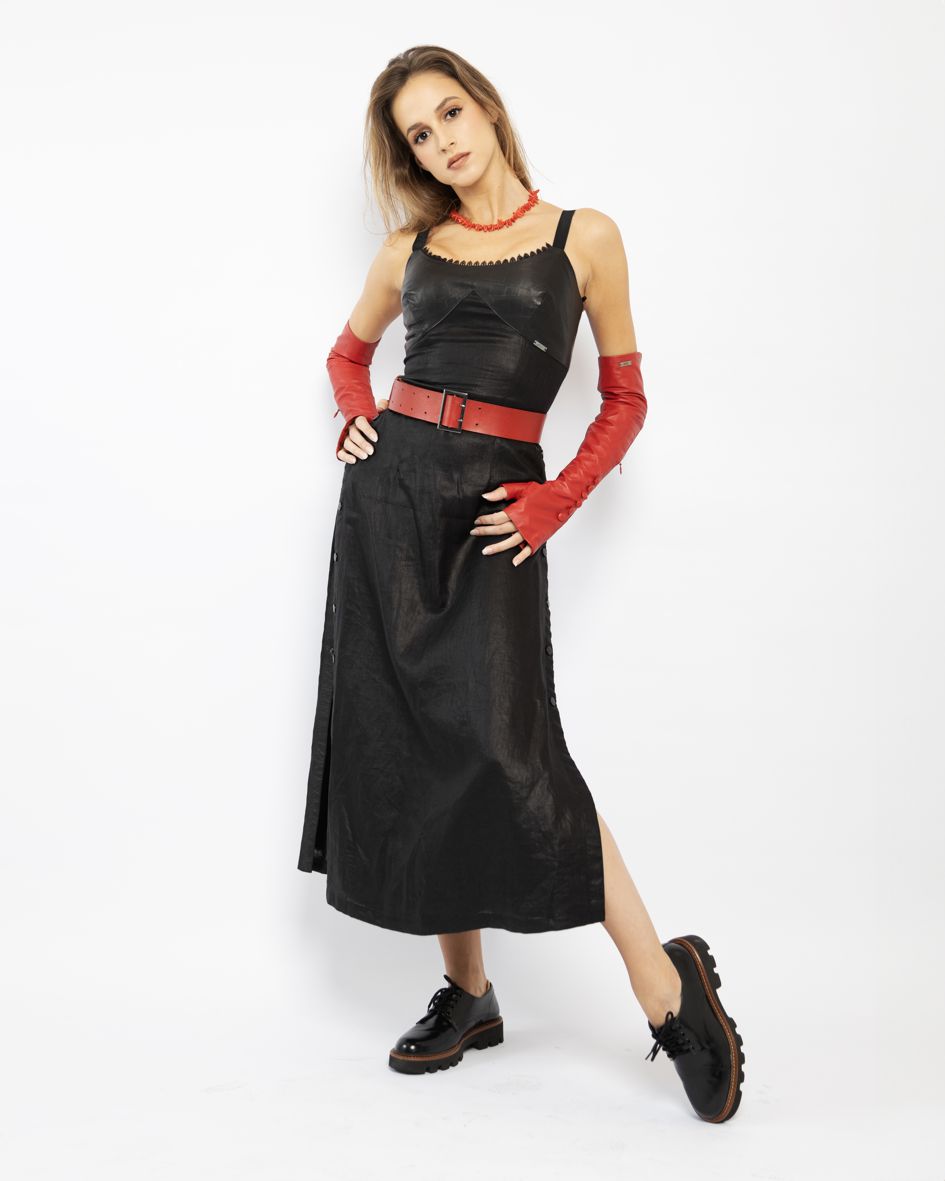 124005 BLACK LINEN DRESS WITH SLITS - By Rieske image 2