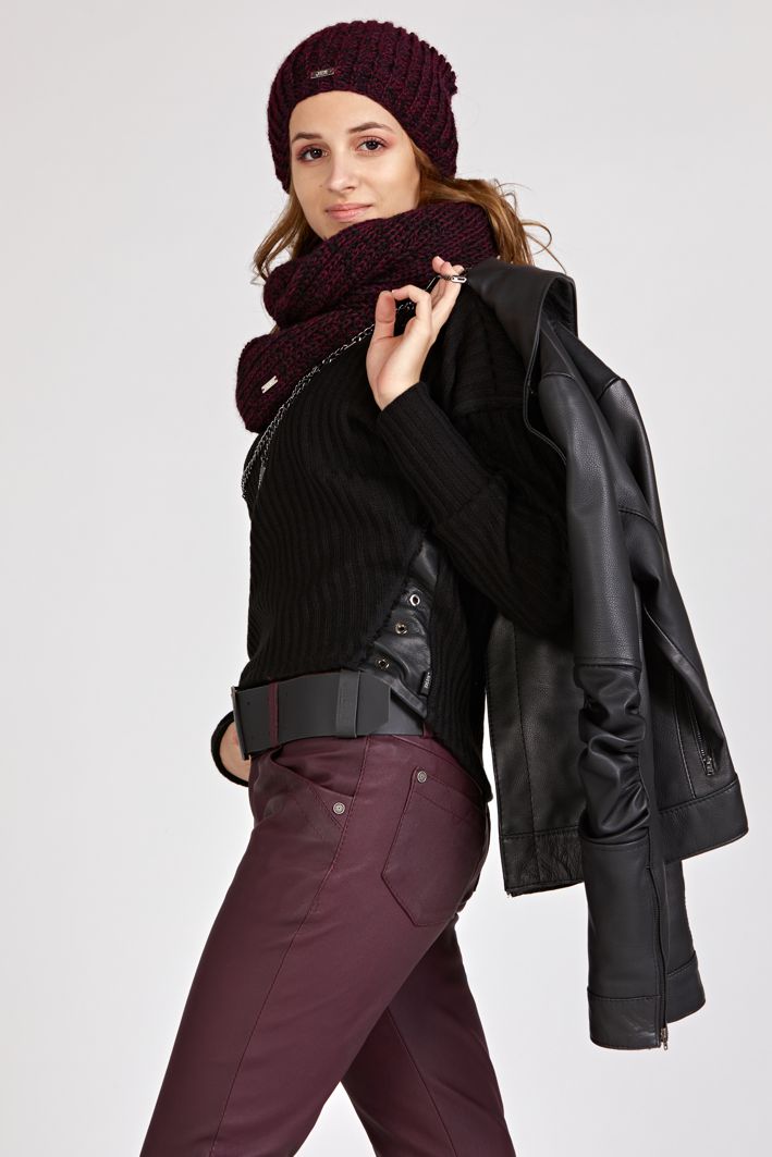 220002 PLUM LEATHER TROUSERS - By Rieske image 3