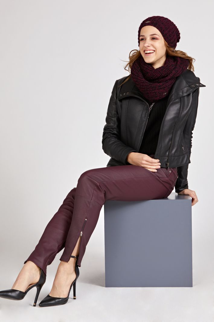 220002 PLUM LEATHER TROUSERS - By Rieske image 1