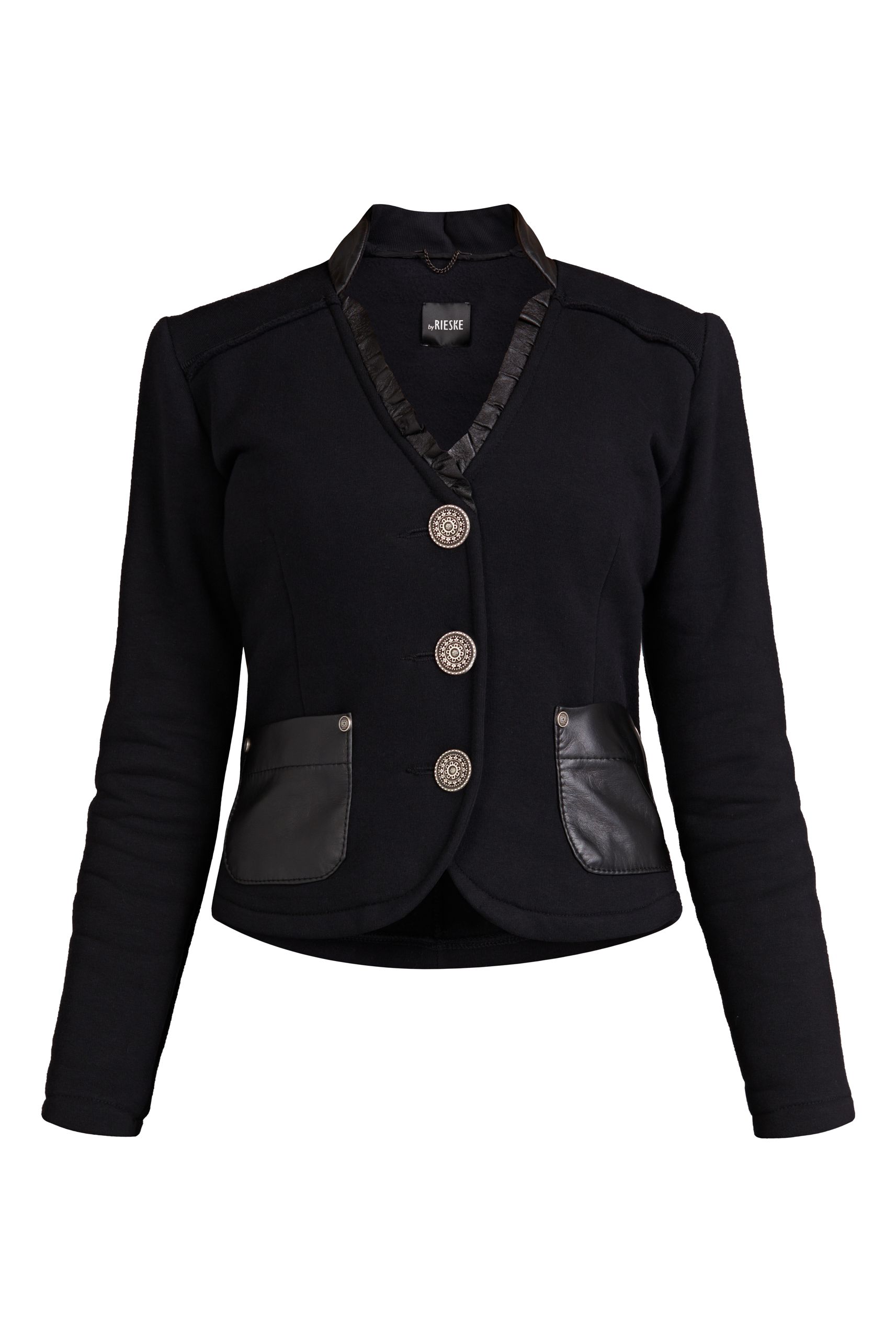 220012 JACKET WITH LEATHER FRILLS BLACK - By Rieske image 4