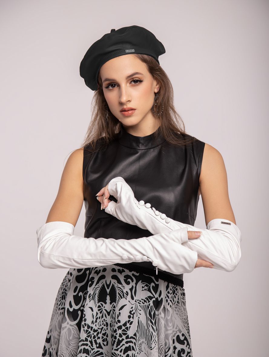 black leather beret, Polish designer beret, original beret, leather beret, beret by rieske