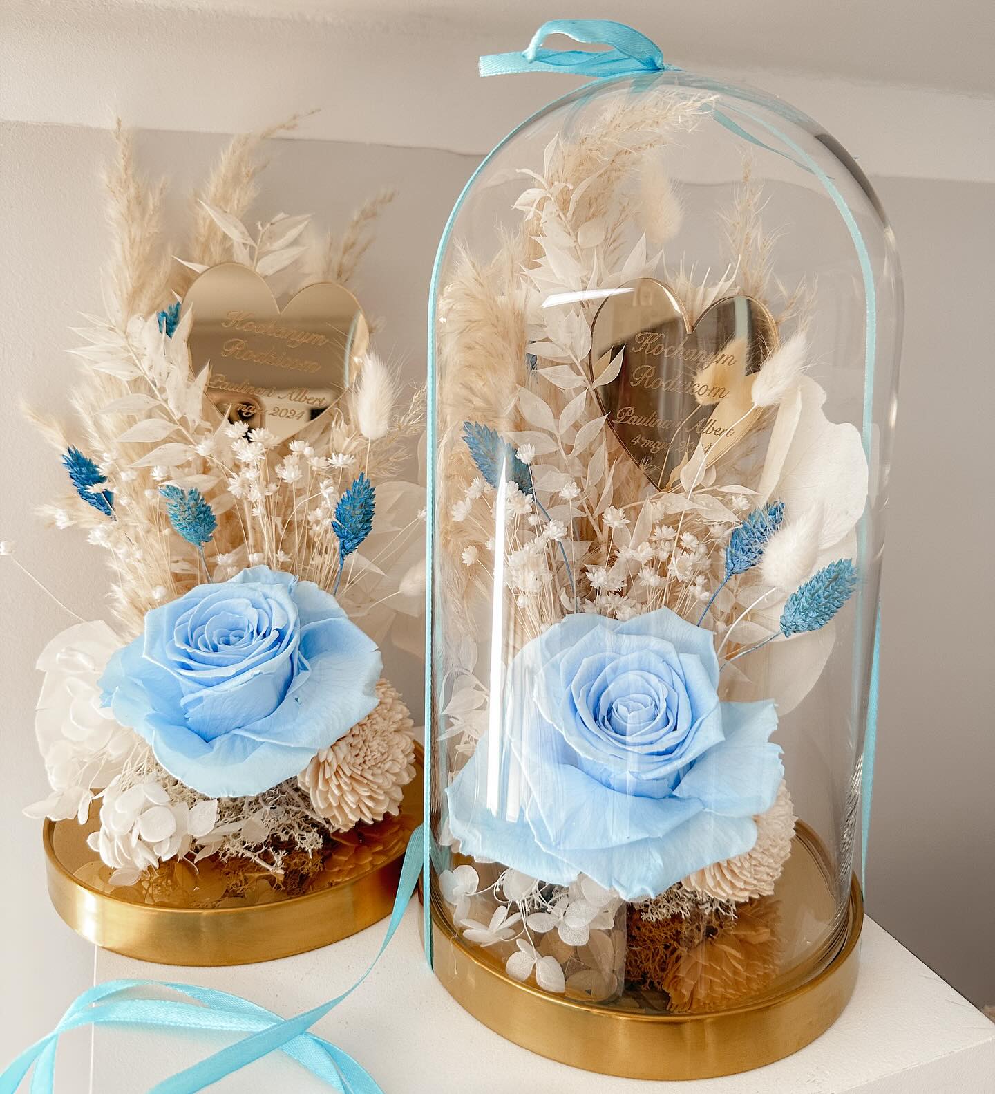 Szklana kopuła z wieczną różą baby blue  (PREMIUM) zdjęcie 1