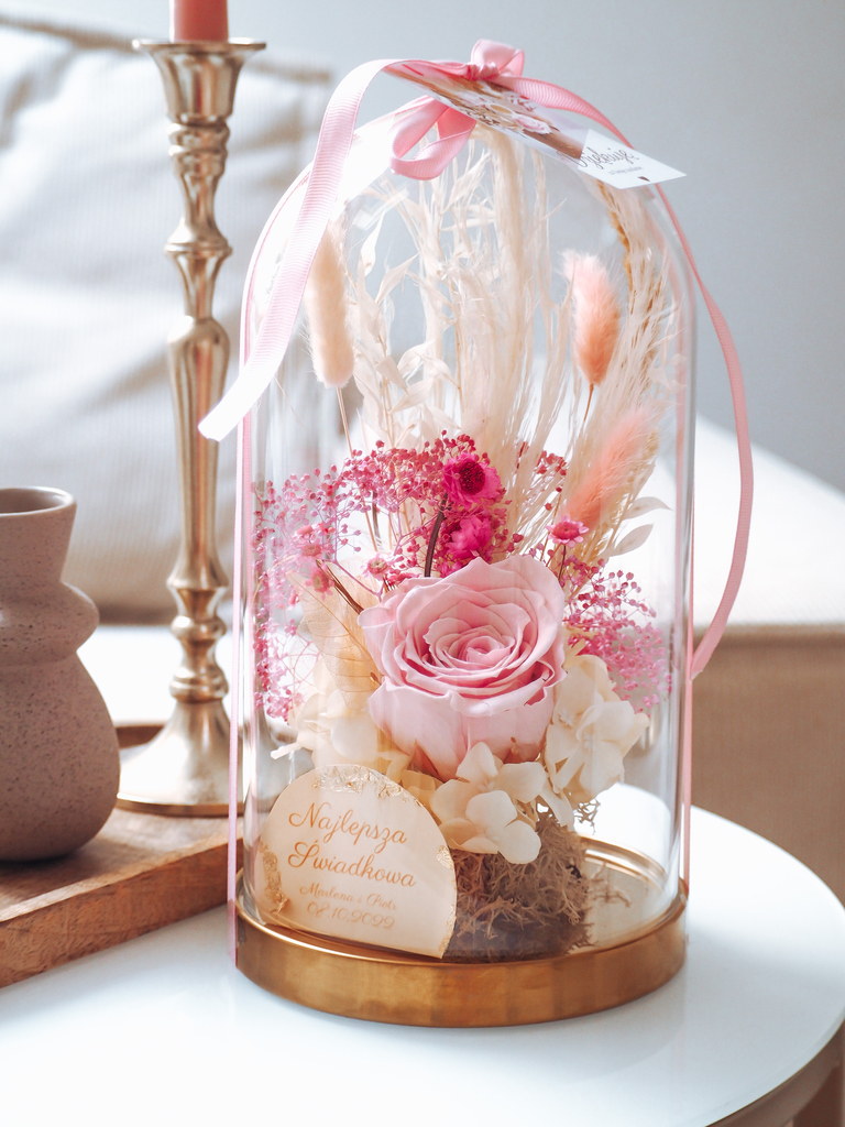 Szklana kopuła z wieczną różą duża złota podstawa (PREMIUM) zdjęcie 1