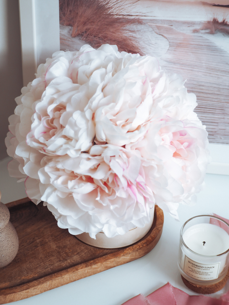 Flower Box peonie jedwabne śmietankowo-różowe kremowe pudełko (PREMIUM) zdjęcie 2