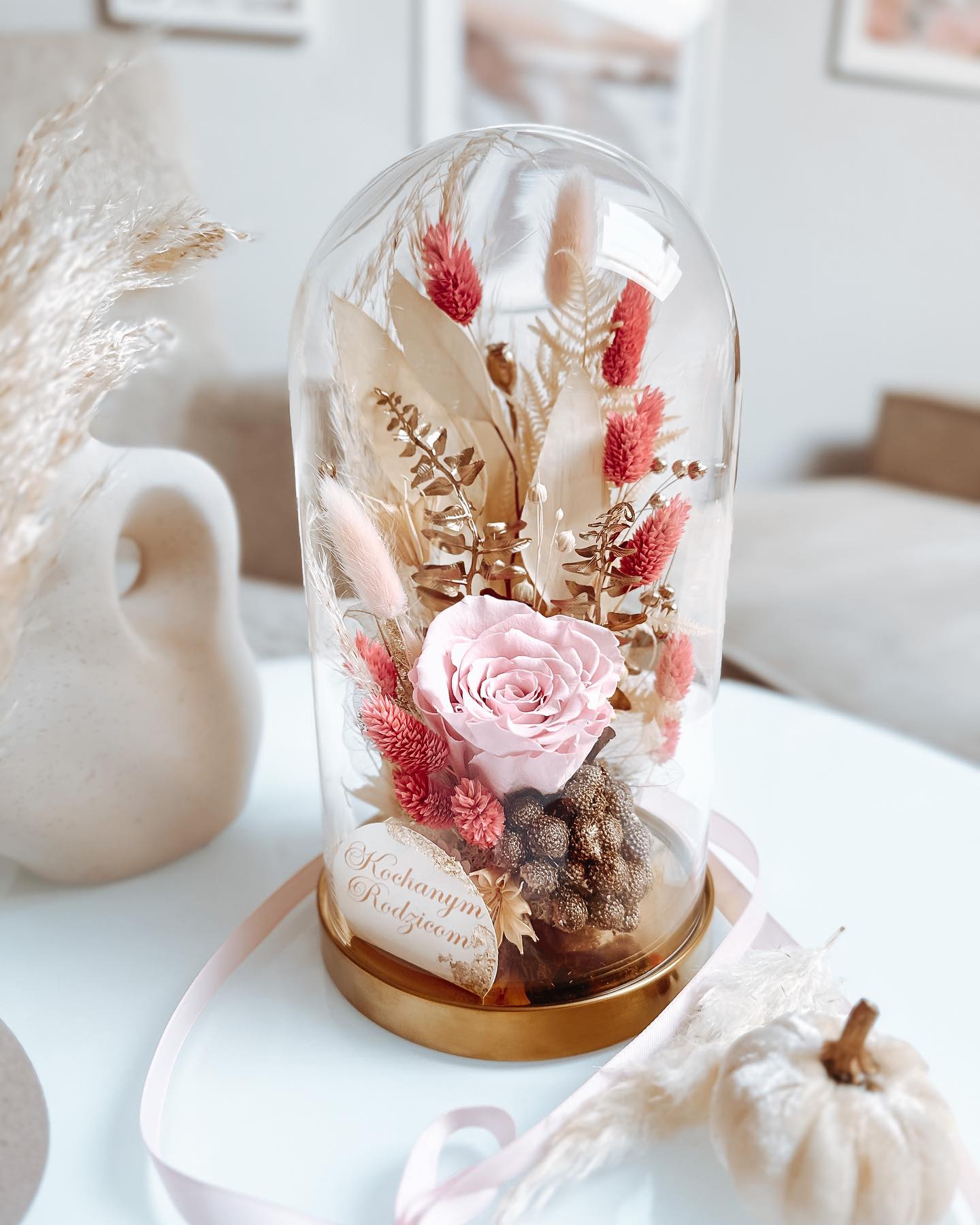 Szklana kopuła z wieczną róża jesienna  (PREMIUM) Wersja limitowana zdjęcie 1