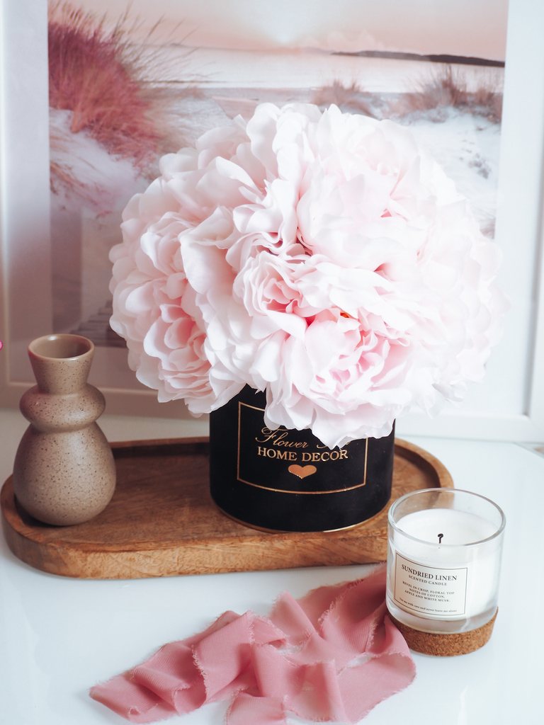 Flower Box peonie jedwabne pudrowo-różowe czarne pudełko (PREMIUM) zdjęcie 2