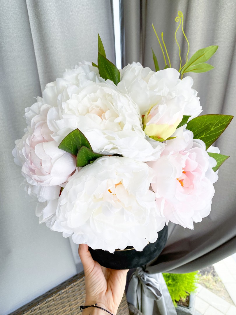 Flower Box Jedwabne Peonie Śmietankowo-różowe (PREMIUM) zdjęcie 4