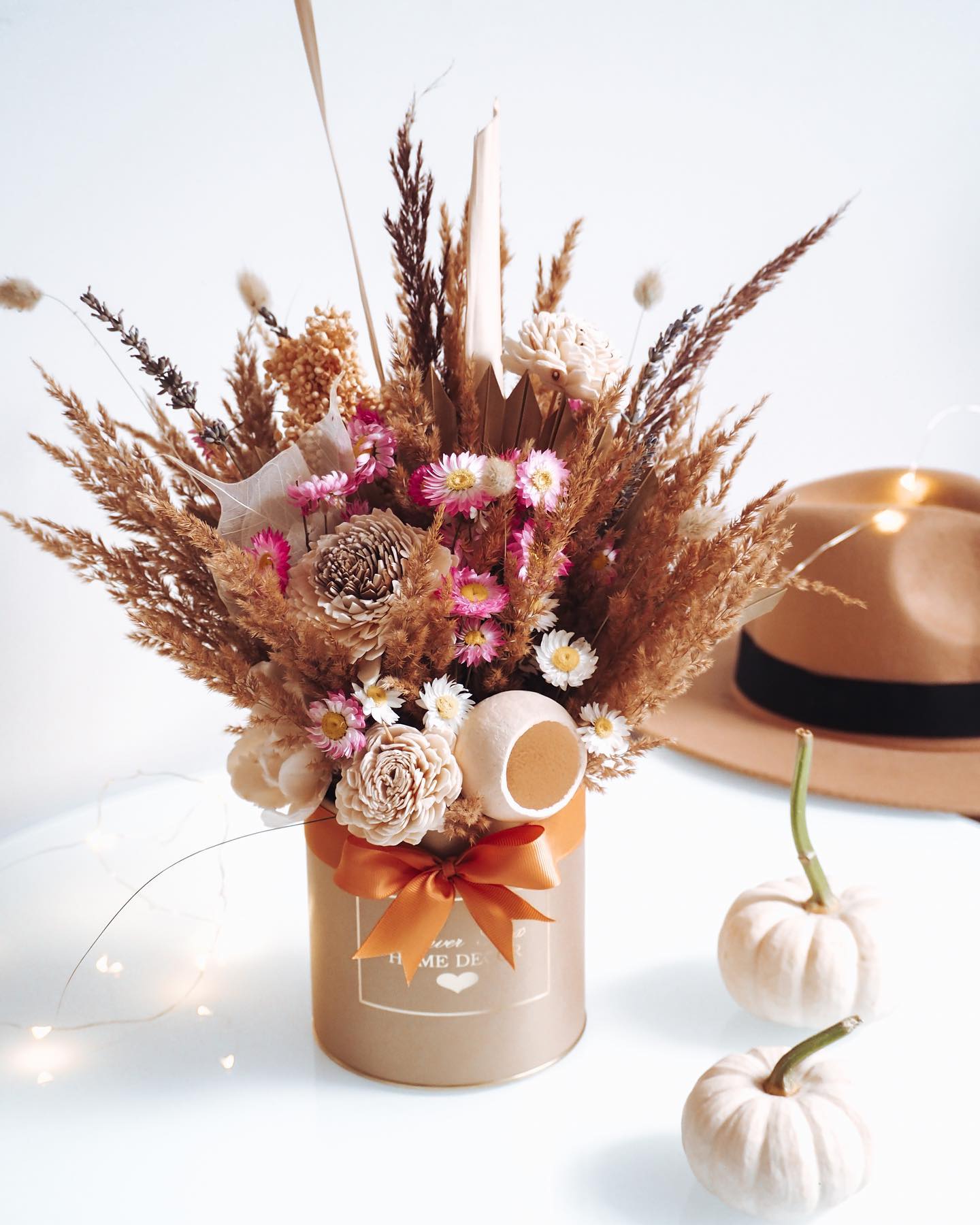 Flower Box bukiet suszonych roślin  złote pudełko (PREMIUM) zdjęcie 3