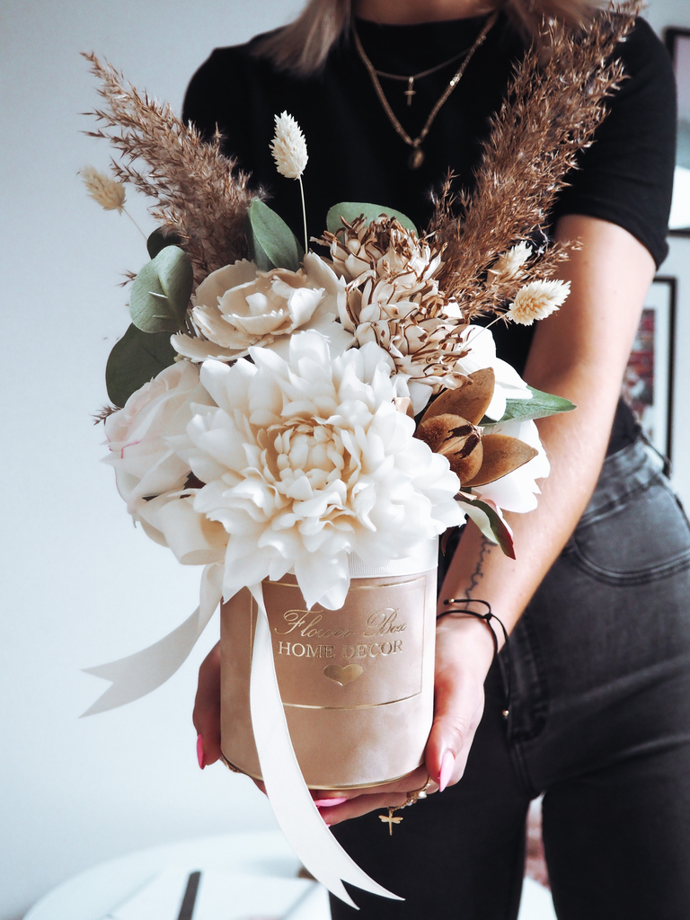Flower Box kremowy z trawą (PREMIUM) zdjęcie 2