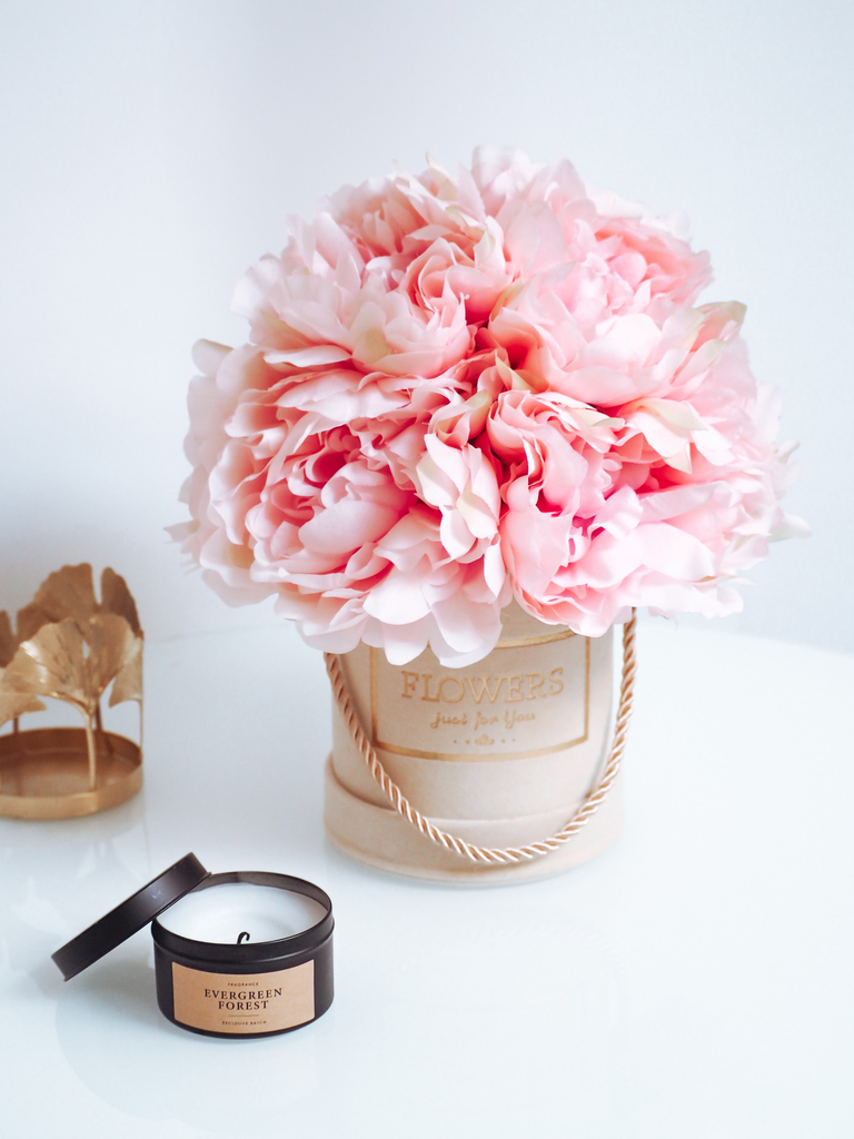 Flower Box peonie jedwabne burdny róż  (PREMIUM) zdjęcie 1