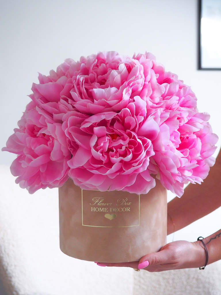 Flower Box Jedwabne Peonie  kolor cukierkowy róż (PREMIUM) zdjęcie 1