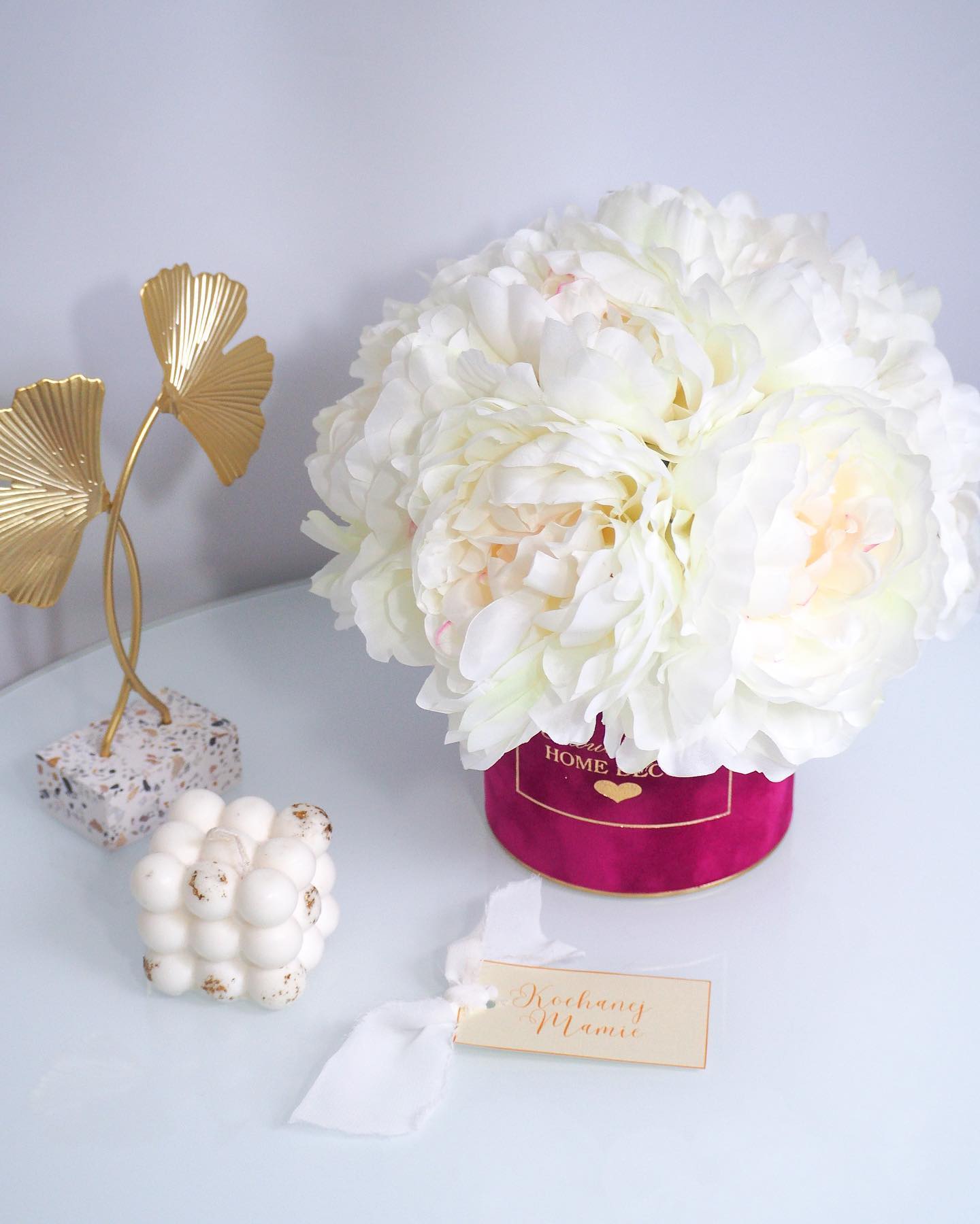 Flower Box peonie jedwabne pudełko fuksja  (PREMIUM) zdjęcie 2