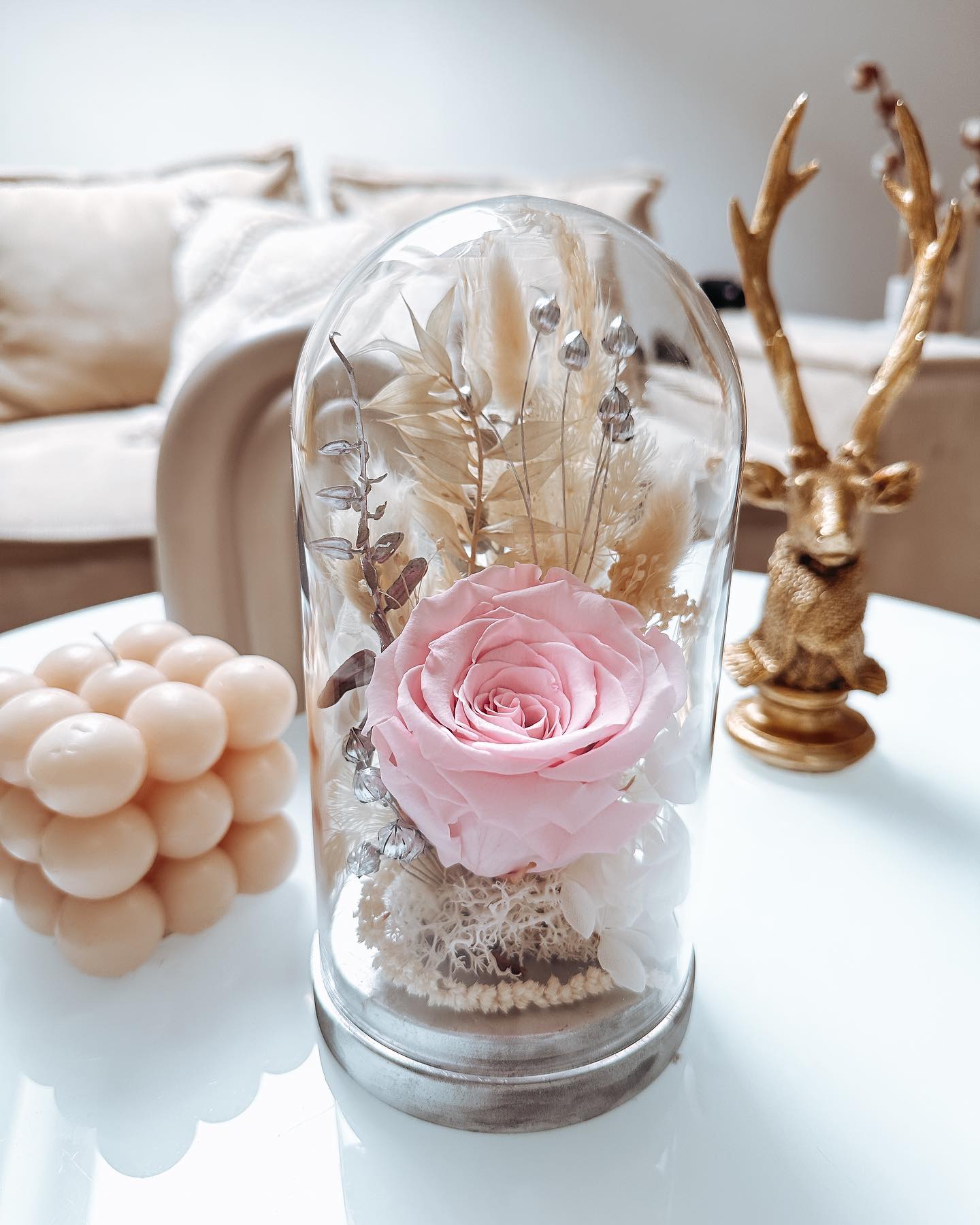 Szklana kopuła z wieczną różą srebrna  (PREMIUM) zdjęcie 1