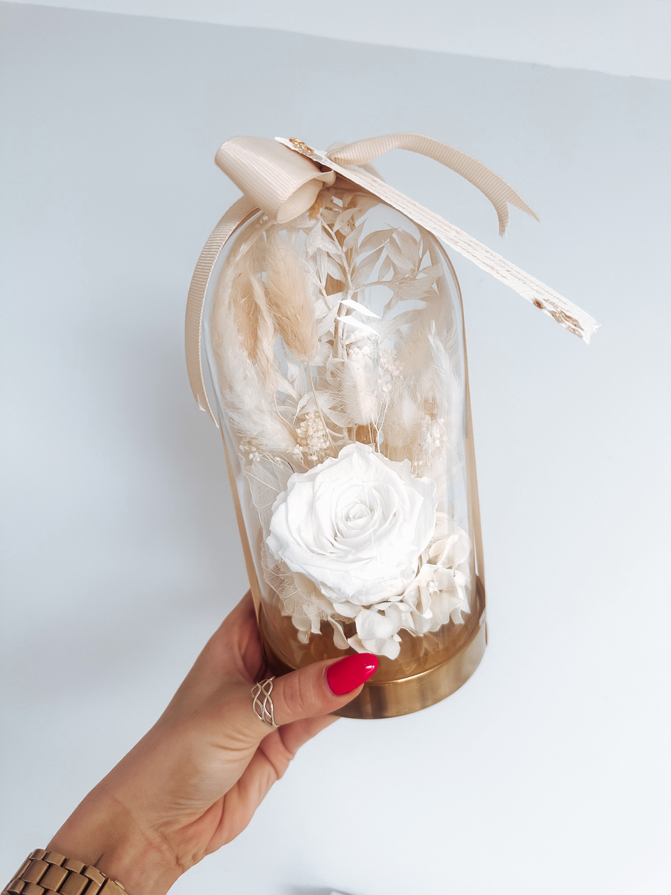 Szklana kopuła z wieczną różą białą (PREMIUM) zdjęcie 1
