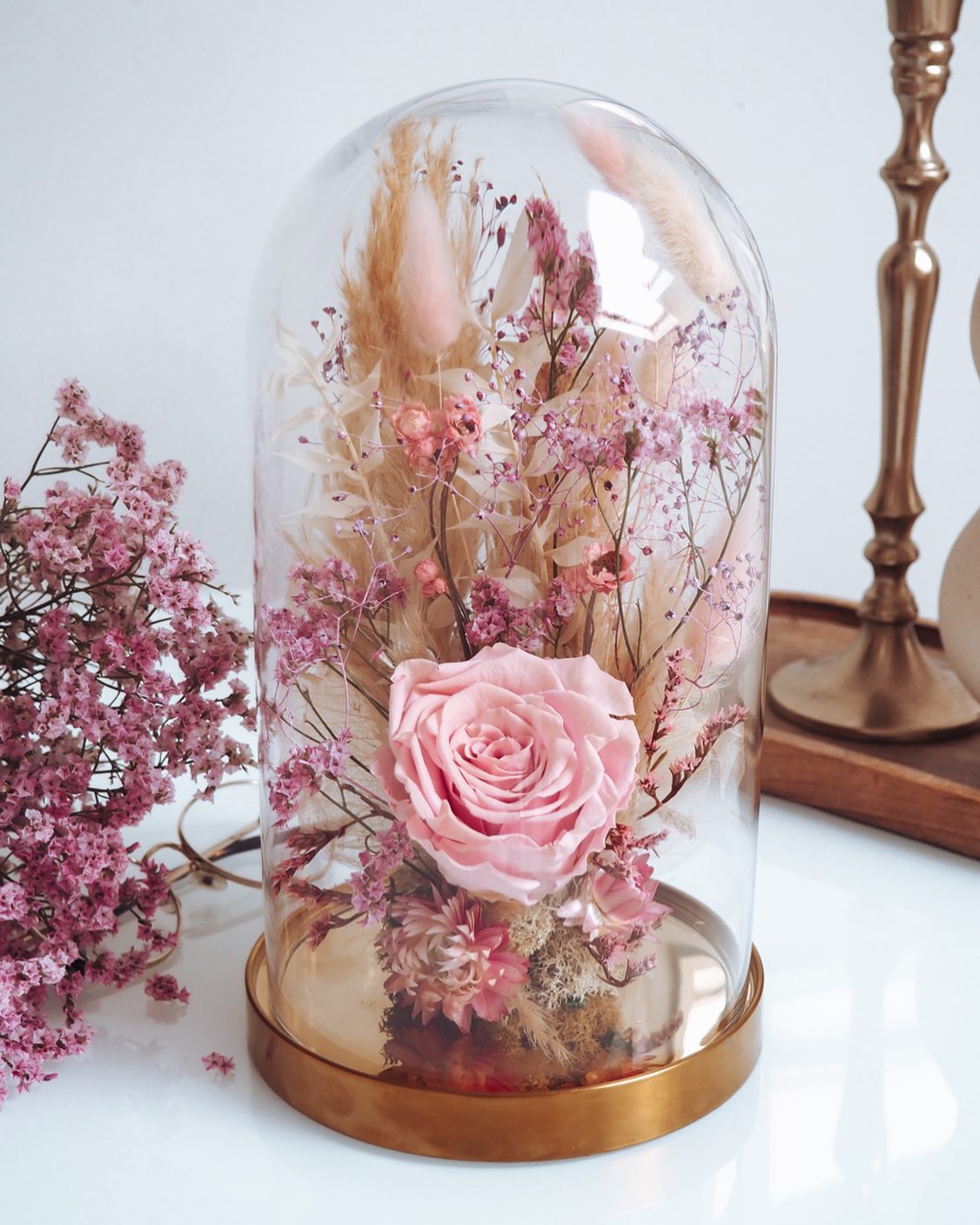 Szklana kopuła z wieczną różą pudrowy róż  (PREMIUM) zdjęcie 1